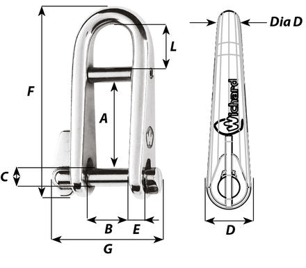 Wichard 3/16" Key Pin Shackle with Bar