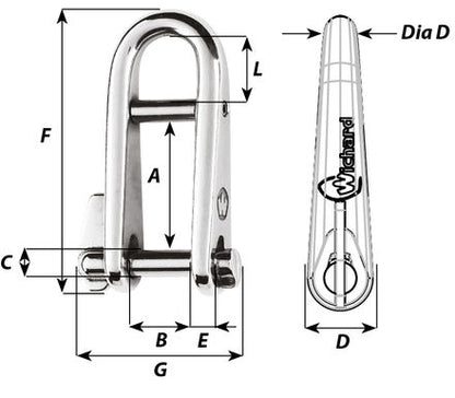 Wichard 3/16" Key Pin Shackle with Bar