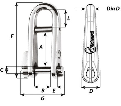 Wichard 1/4" Key Pin Shackle with Bar